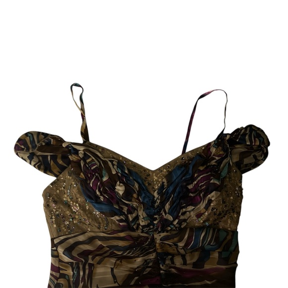 Le Château Spaghetti Strap Maxi Dress - Size Small (Gold/Colorful Abstract) - Picture 8 of 9